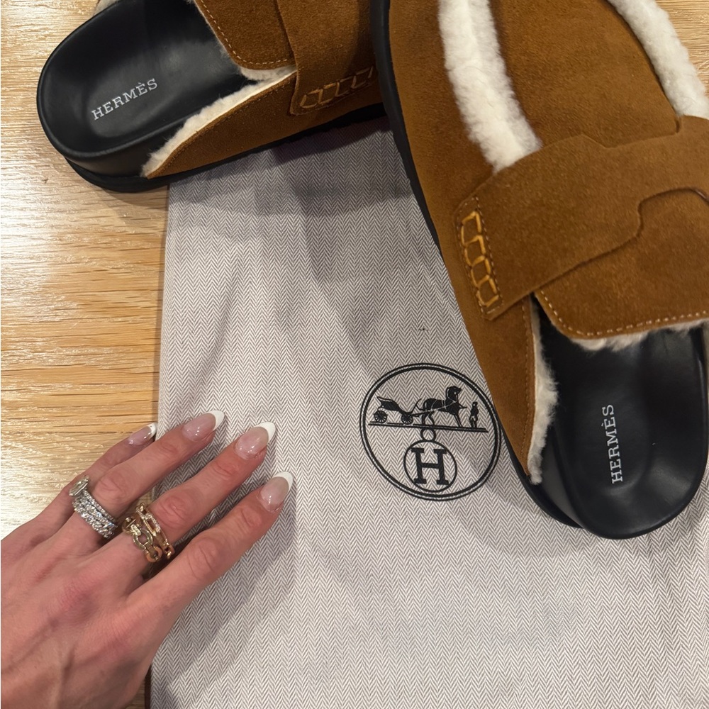 Brown and White Mules with Suede Finish
